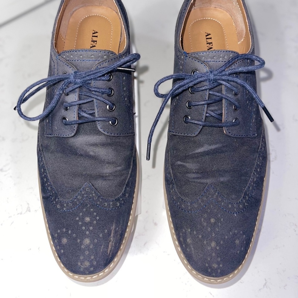 Navy Blue Suede Oxford Lace Up